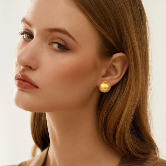 Women  Stud Earrings Half-ball Mattle Gold Sliver Studs 14K Brushed Button - Picture 3 of 7